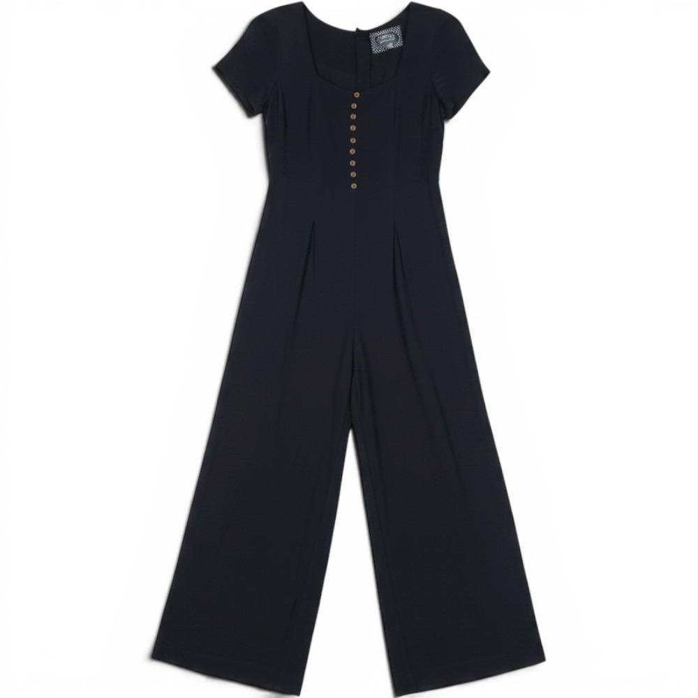 Maeve Anthropologie Jumpsuit Womens 6 Black Wide Leg Scoop Neck Casual Boho